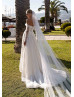 Off Shoulder Beaded Ivory Lace Tulle Elegant Wedding Dress